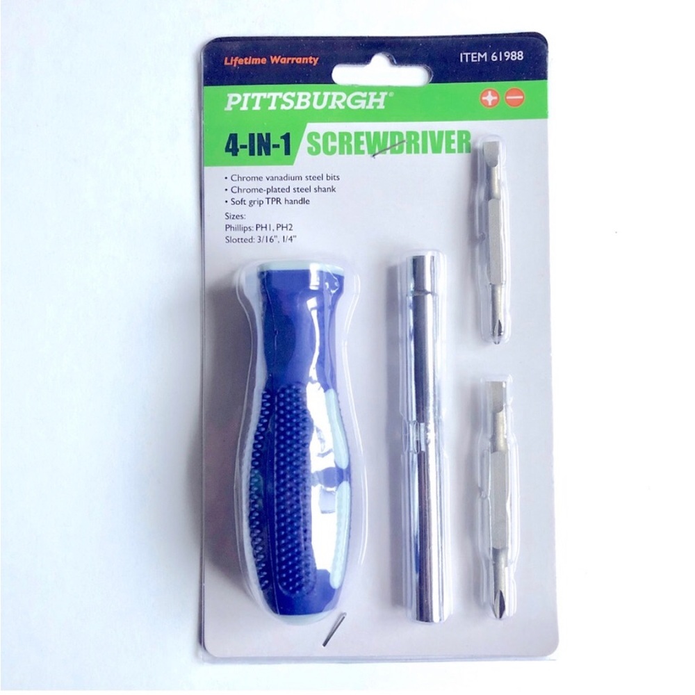 3/$15 NEW PITTSBURGH 4-IN-1 SCREWDRIVER TOOL Blue
